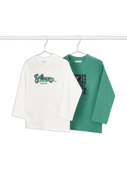 Mayoral Σετ Παιδικά T-Shirt Μακρυμάνικα Πράσινο Λευκό 16-04019-052
