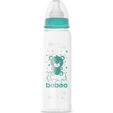 Baboo Bear Γυάλινο Μπιμπερό με Θηλή Σιλικόνης κατά των Κολικών 3+ Μηνών Transparent Turquoise 240ml