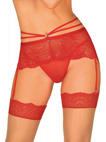 Obsessive Loventy Ζαρτιέρες με Δαντέλα See Through Κόκκινες 5901688234174