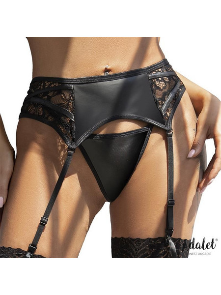 Adalet Luva Σετ Ζαρτιέρες & Εσώρουχο με Δαντέλα See Through Μαύρες A-440
