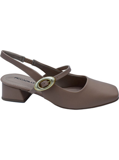Piccadilly Ανατομικές Γόβες Slingback Δερμάτινες με Χοντρό Χαμηλό Τακούνι Nude 160104-9