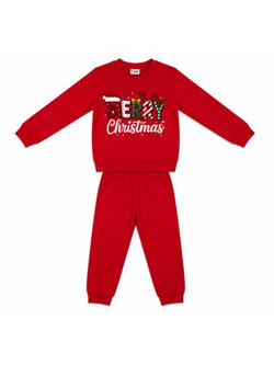TraX Merry Christmas Παιδική Πιτζάμα Βαμβακερή Χειμωνιάτικη Κόκκινη 50695