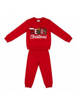 TraX Merry Christmas Παιδική Πιτζάμα Βαμβακερή Χειμωνιάτικη Κόκκινη 50695