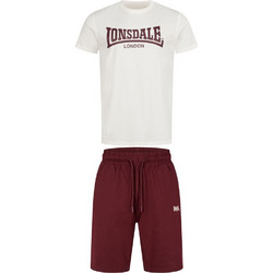 Lonsdale Αθλητικό Ανδρικό Σετ T-Shirt & Βερμούδα Χειμερινό Λευκό Μπορντό 117855-7001