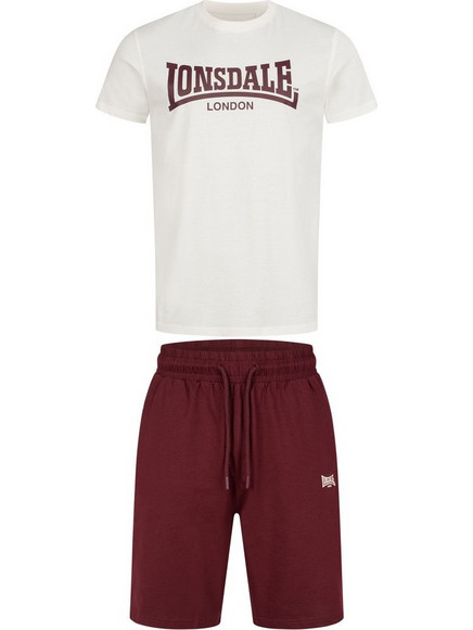 Lonsdale Αθλητικό Ανδρικό Σετ T-Shirt & Βερμούδα Χειμερινό Λευκό Μπορντό 117855-7001