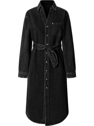 Pepe Jeans Angie Midi Καθημερινό Φόρεμα Σεμιζιέ Τζιν Μαύρο PL95378669S4-000