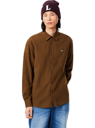 Lacoste Ανδρικό Πουκάμισο Βαμβακερό Μακρυμάνικο Κανονική Γραμμή Καφέ CH8724