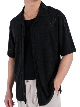 OVER-D Camicia Ανδρικό Πουκάμισο Κοντομάνικο Μαύρο