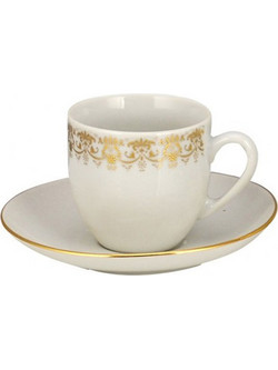 WM Collection Σετ Φλιτζάνια Espresso & Ελληνικού Καφέ Πορσελάνης Λευκά Χρυσά 100ml 6τμχ N70055