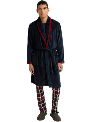 Vamp Χειμωνιάτικη Ανδρική Ρόμπα Fleece Navy Μπλε 25619