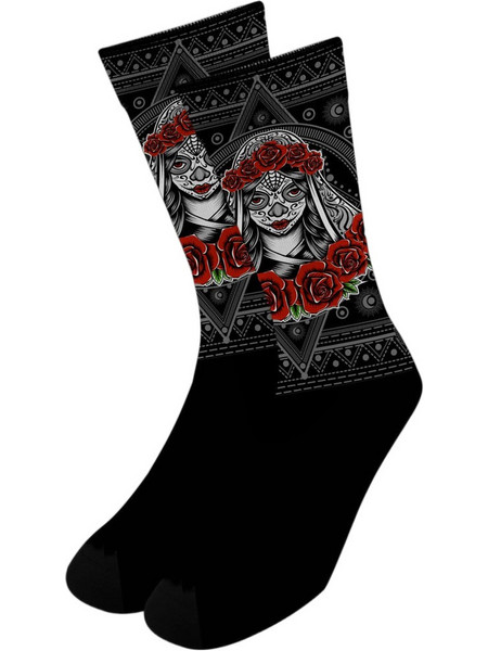 NODO Gothic Calavera Ανδρικές Κάλτσες Ψηλές με Σχέδια Μαύρες PR10064
