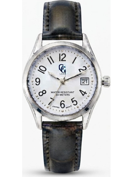 GG Luxe The Timeless Γυναικείο Ρολόι με Μαύρο Δερμάτινο Λουράκι & Ασημί Λευκό Καντράν