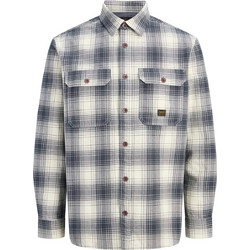 Jack & Jones Ανδρικό Πουκάμισο Βαμβακερό Καρό Μακρυμάνικο Κανονική Γραμμή Overshirt Γκρι 12301357