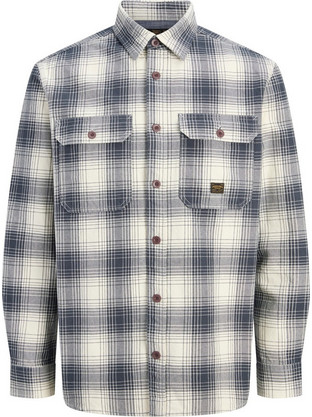 Jack & Jones Ανδρικό Πουκάμισο Βαμβακερό Καρό Μακρυμάνικο Κανονική Γραμμή Overshirt Γκρι 12301357