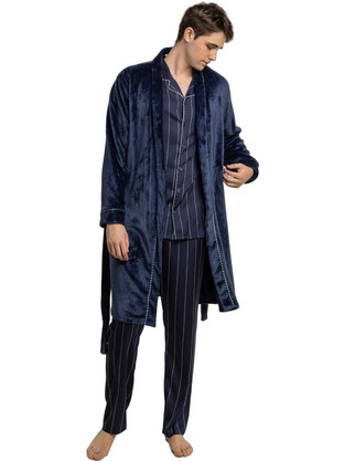 Admas Χειμωνιάτικη Ανδρική Ρόμπα Fleece Navy Μπλε 67408