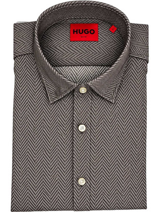 Hugo Ανδρικό Πουκάμισο Βαμβακερό Μακρυμάνικο Slim Fit Καφέ 50545013-903