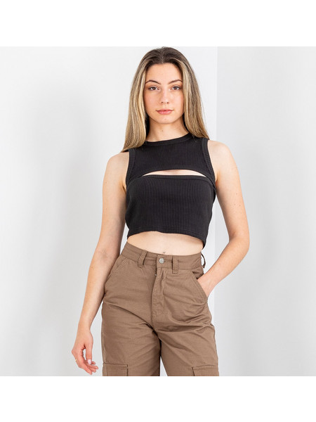 Dr. Denim Ainslee Γυναικείο Καλοκαιρινό Crop Top Ριπ Μαύρο 2411103-L70