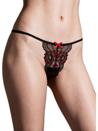 Milena By Paris Γυναικείο Sexy String με Δαντέλα Μαύρο Κόκκινο 6974