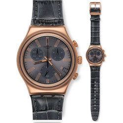 Swatch Ανδρικό Ρολόι Χρονογράφος με Γκρι Δερμάτινο Λουράκι YCG411