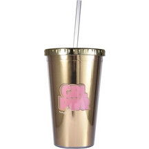 Gim FunkyFish Girl Power Παιδικό Ποτήρι Πλαστικό BPA Free με Καλαμάκι Χρυσό 500ml