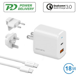 4Smarts Travel Charger VoltPlug QC/PD 18W with Quick Charge and USB-C to USB-C Cable 1m white 4S465572
