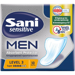 Sani Sensitive Men Absorbent Protector Level 3 Super Επιθέματα Ακράτειας 5 Σταγόνες 10τμχ
