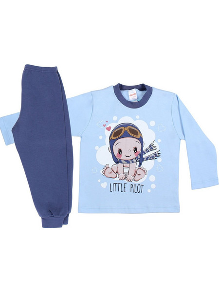 Minerva Πυζαμάκι Για Αγόρι Little Pilot Γαλάζιο-Ραφ (61564-317-003)