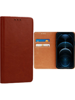 ΘΗΚΗ IPHONE 12 PRO MAX 6.7" ITALIAN LEATHER MAGNET BOOK STAND BROWN