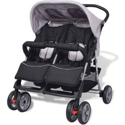 vidaXL Twin Καρότσι για Δίδυμα Grey Black 10110