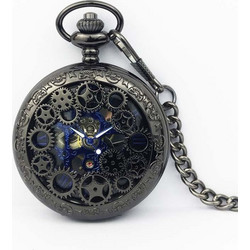 Classical Mechanical Pocket Watch Large Retro Gear Embossed Hollow Pocket Watch(Black) (OEM)