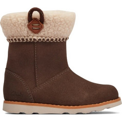 Clarks Παιδικά Μποτάκια Σοκολατί Suede με Φερμουάρ και Γούνα 26161375
