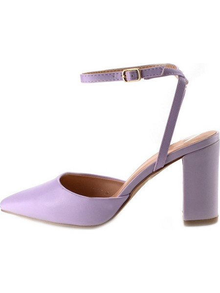 Γόβες Μυτερές Open Heel με Μπαρέτα Μωβ