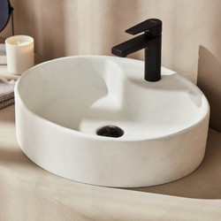 Tema Fontana Επικαθήμενος Νιπτήρας Μπάνιου Οβάλ Πέτρινος 52x42x13cm Λευκός FON052W