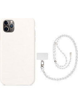 IPHONE 11 PRO SILKY SOFT TOUCH RUBBER CASE WHITE WITH WHITE NECKCORD 100.313/100.0912