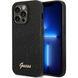 Guess Glitter Flakes Script Metal Logo Back Cover Black (iPhone 14 Pro Max)