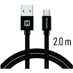 Καλώδιο Φόρτισης SWISSTEN (71522301) USB-A σε Micro USB - 3A, QC, USB 2.0 - Braided - 2m - Μαύρο 71522301