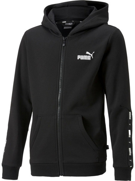 Puma ESS+ Tape Παιδική Ζακέτα Φούτερ με Κουκούλα και Φερμουάρ Μαύρη 670090-01