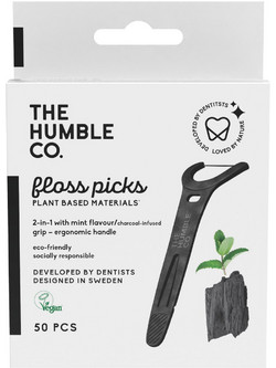 The Humble Co. 2 in 1 Floss Picks Charcoal Οδοντικό Νήμα με Λαβή & Γεύση 50τμχ
