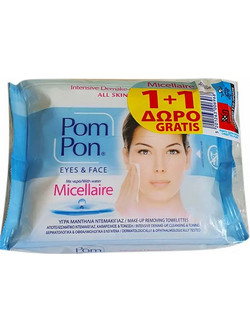 Pom Pon Eyes & Face Micellaire Μαντηλάκια Ντεμακιγιάζ για Ευαίσθητη & Ξηρή Επιδερμίδα 2x20τμχ