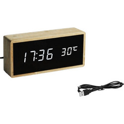 Επιτραπέζιο Ψηφιακό Ξύλινο Ρολόι - Ξυπνητήρι με Θερμοκρασία και Υγρασία Μαύρο - Λευκό HYH-098