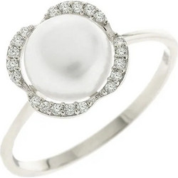 Million Diamonds Γυναικείο Δαχτυλίδι από Λευκόχρυσο 14K με Πέρλα RZ18770