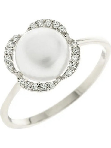 Million Diamonds Γυναικείο Δαχτυλίδι από Λευκόχρυσο 14K με Πέρλα RZ18770