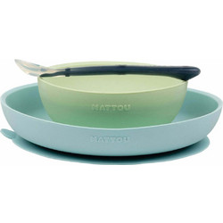 Nattou Βρεφικό Σετ Φαγητού Σιλικόνης Blue Green 3τμχ N876773