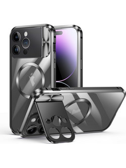 Magnetic Metal Full Body Θήκη MagSafe με Window Holder iPhone 14 Pro Max - Black