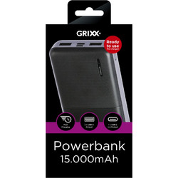 Grixx BP15B01 Power Bank 15000mAh με 2 Θύρες USB-A Black