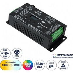 GloboStar 71448 D5 SKYDANCE DC DMX & RDM Dimmer High Speed Controller / Decoder 5 Καναλιών DC 12-24V 5 x 6A 144W - Max 30A 864W - IP20 Μ17 x Π8 x Υ4cm - 5 Years Warranty