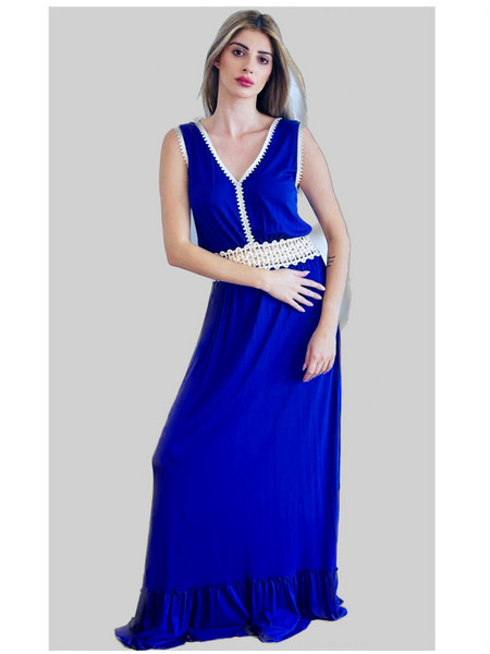 Μπλε Μακρύ Φόρεμα με λευκές πινελιές