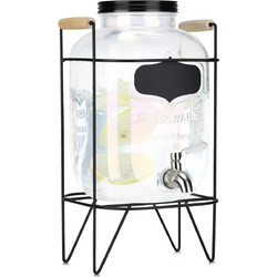 Navaris Drinks Dispenser with Tap and Stand - Γυάλινος Διανεμητής Ποτού με Βάση από Μέταλλο και Λαβές από Ξύλο - 5L - Clear / Rainbow Glass Effect (51378.03)