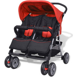 vidaXL Twin Καρότσι για Δίδυμα Red Black 10108