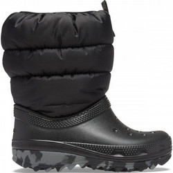 Crocs Παιδικές Μπότες Χιονιού Μαύρες Ανθρακί Αδιάβροχες με Γούνα 207683-001